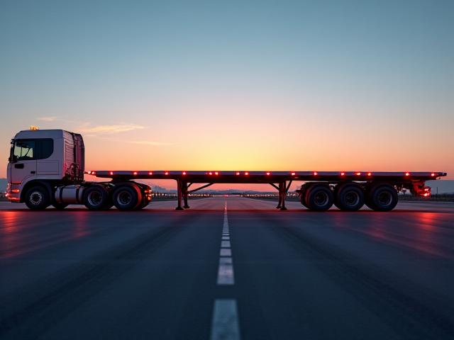 Extendable flatbed trailer hauling long infrastructure components