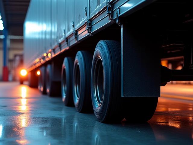 Lowboy trailer transporting high-profile industrial equipment