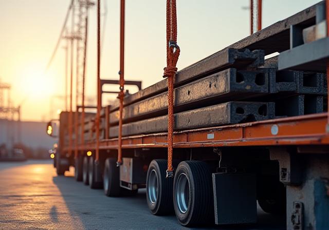 Flatbed trailer hauling heavy machinery