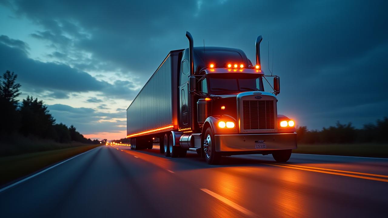 Reliable Roberts K9 truckload shipping on a Mississippi highway at dusk